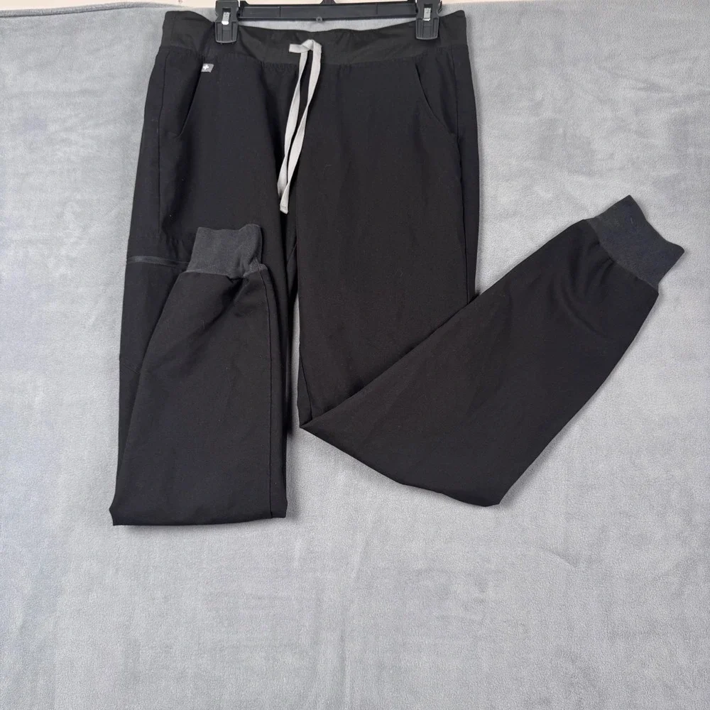 FIGS‎ Zamora Jogger Scrub Pants Black Elastic Waist Drawstring Pockets Mens MT